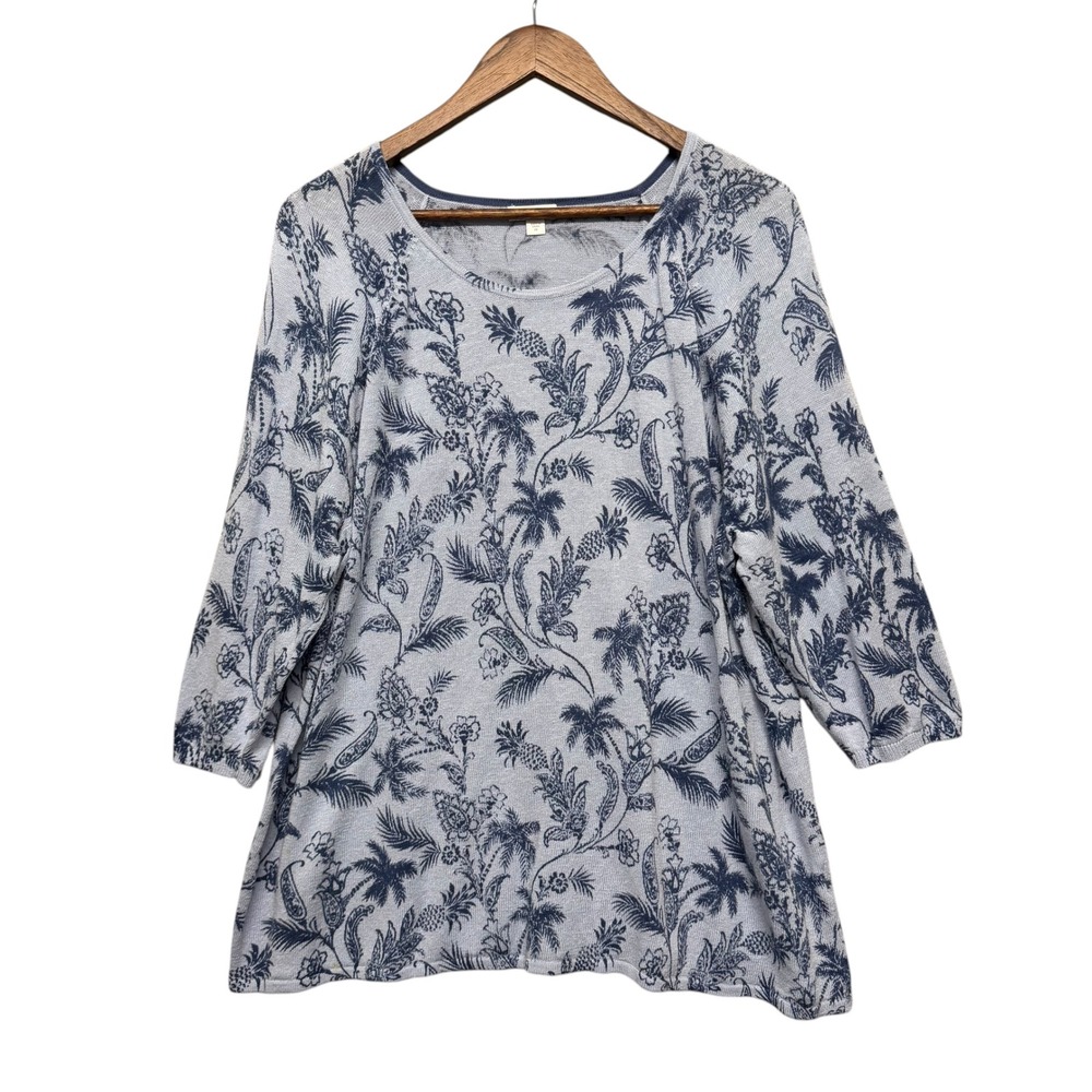 J. Jill Tunic Top Womens 2X Tropical Linen Blend 3/4 Sleeve Scoop Neck Vacation